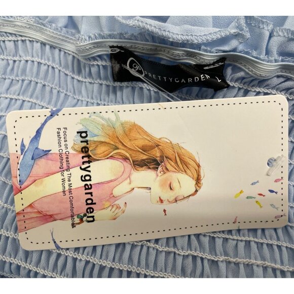 Prettygarden Off-Shoulder Light Blue Maxi Dress With Smocked Bodice Size L - New - Picture 6 of 9